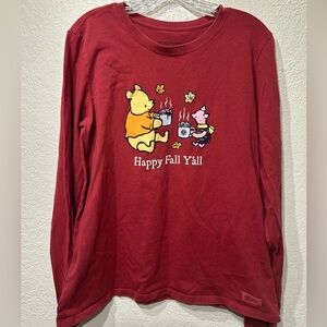 Life Is Good Pooh and Piglet Happy Fall Y’all Maroon Long Sleeve Tee Size Large